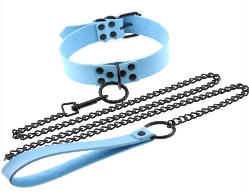 Collier-Laisse Punk Bleu ciel