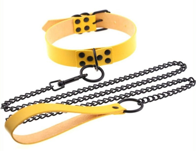 Collier-Laisse Punk Jaune