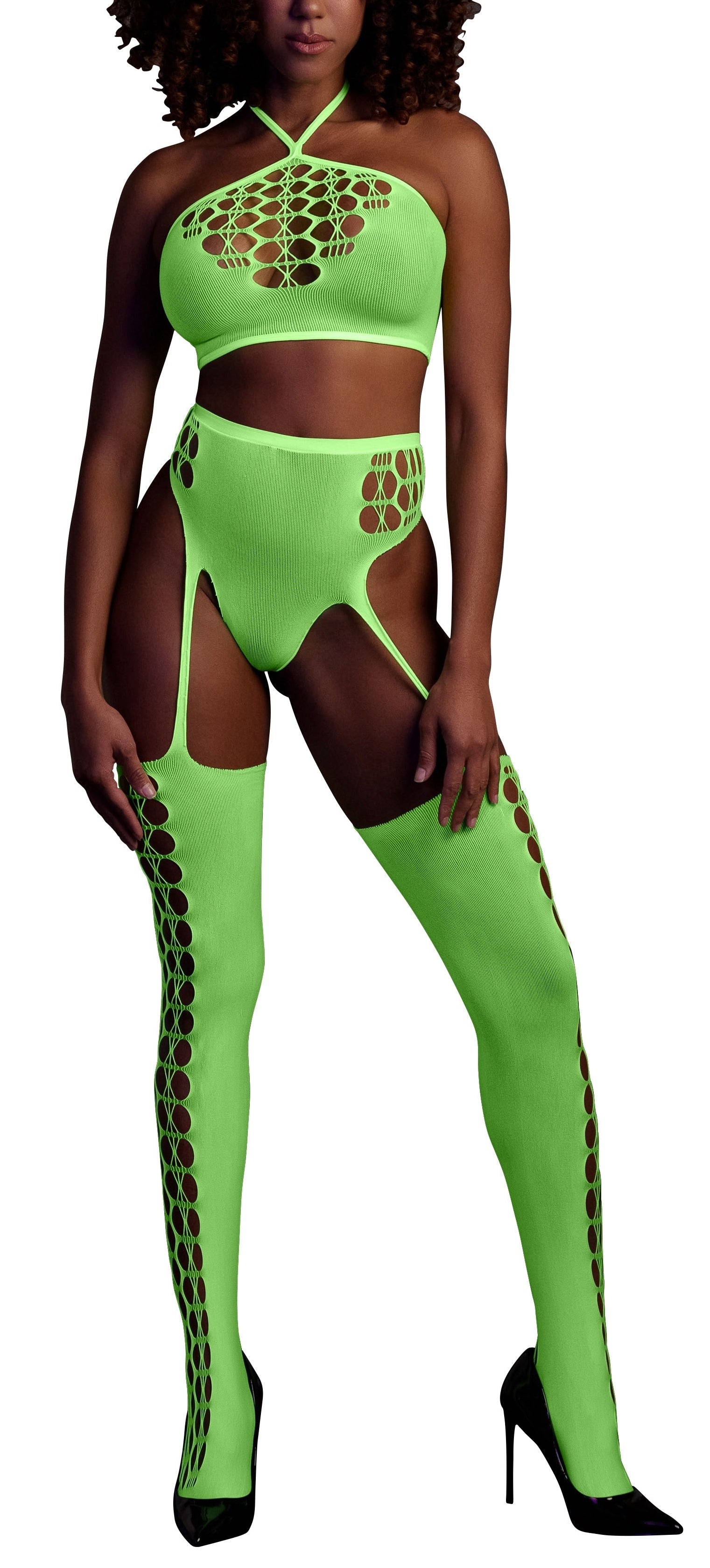 Ensemble Bustier et Porte-Jarretelles 2 Pièces Vert Fluo