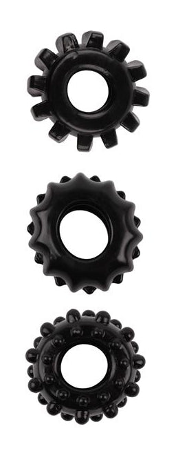 Lot de 3 Cockrings souples Gear Up Noirs