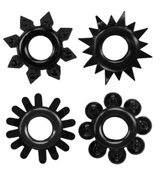 Lot de 4 Cockrings souples Ring Stars Noirs