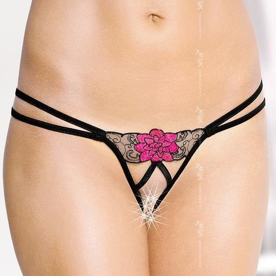 Tanga ouvert  BEGNINA - Noir et rose